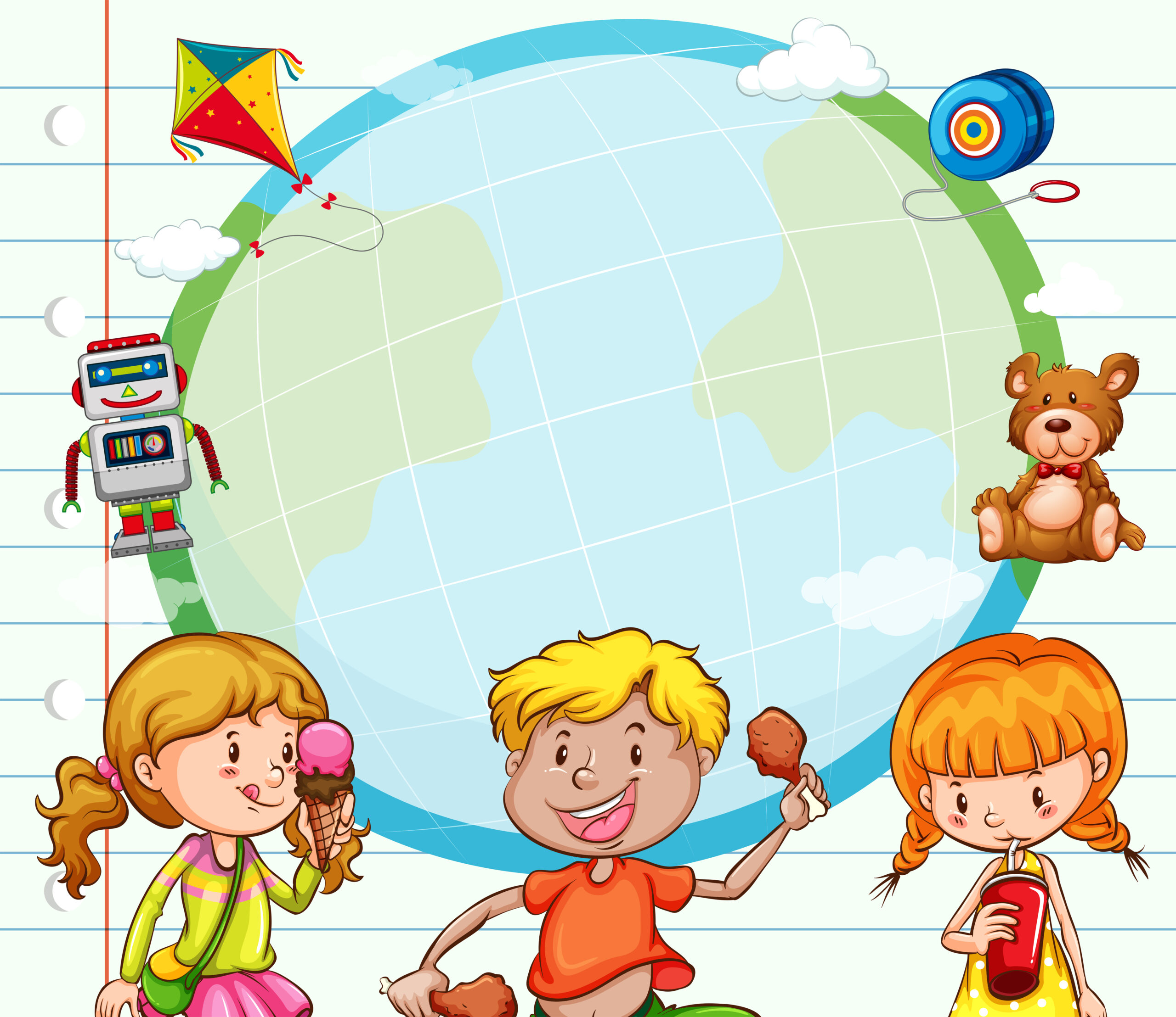 Border template with kids eating and drinking illustration
